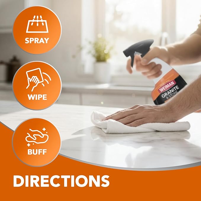 Weiman Granite Cleaner Polish and Protect, Streak Free, pH Neutral Formula for Daily Use on Interior & Exterior Natural Stone with Microfiber Towel, 3 in 1-2 Pack