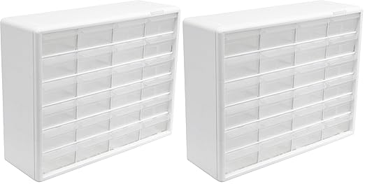 Akro-Mils 24-Drawer Plastic Drawer Storage Cabinet for Garage Organization, Bead Organizer, Building Bricks Storage, Teacher Toolbox, Makeup Organizer, 20-Inch W x 6-Inch D x 16-Inch H, 10124 White