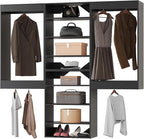 Modular Closet System, 72" Wide Closet Organizer System with Hanging and Towers, Wood Tower Closet Storage for Walk In Closets, Wall Mounted Wardrobe Organizer Kit System, Bedroom, Black