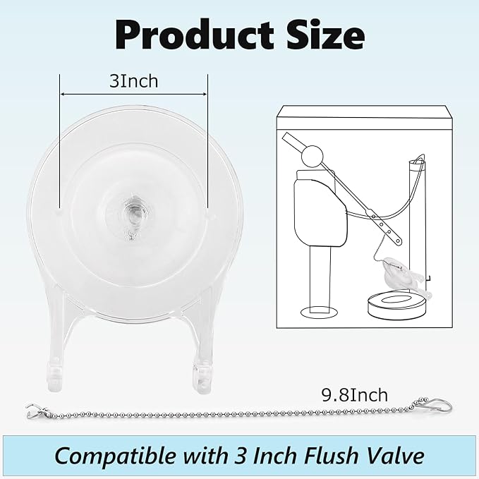 3 Inch Toilet Flappers Replacement for Gerber 99-827, Toilet Flapper with Stainless Chain and Hook, Toilet Replacement Parts (Clear 1 PCS)