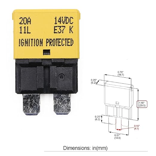 12V DC 20A Auto Reset Fuse Circuit Breaker E37 - UL Certified ATO ATC Low Profile Blade Self-Resetting Fuses 20 Amp Type 1 for Car, Truck, RV, Automotive, Boat, Solar Marine - Pack of 3
