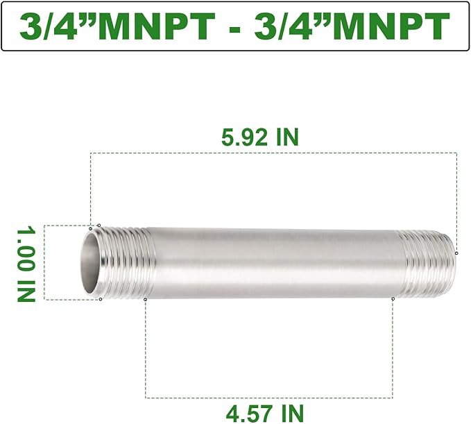TAISHER 2PCS Stainless Steel Pipe Fittings, 3/4" NPT x 3/4" NPT Male Threaded, 6" Length Nipple Cast Pipe