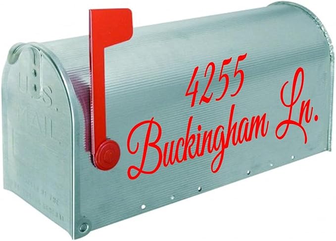 VWAQ Mailbox Address Decal Set of 2 - Insert Street Name & Address Personalized Decals CMB7 (Red, 19"W X 6.5"H)
