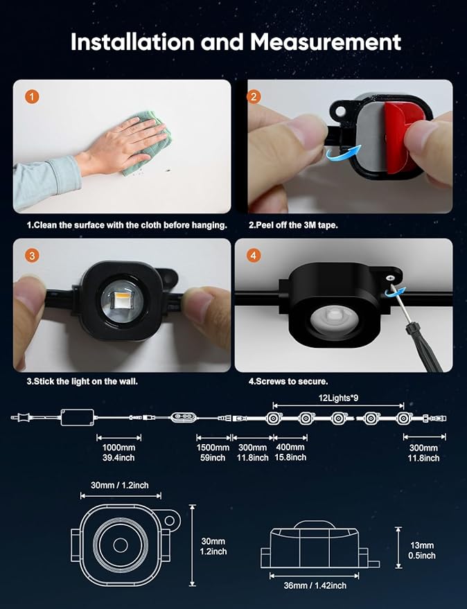 Permanent Outdoor Lights 150ft,RGBW Eaves Light with 108 LED Lights,111+ Scenes Modes Outdoor Lighting, Waterproof Permanent Light for Daily Holiday Halloween Decorations, Works with Alexa,Black