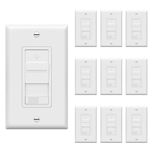 TOPGREENER Dimmer Light Switch for 200W Dimmable LED/CFL Lights, Single Pole/3-Way LED Slide Dimmer Switch,Neutral Wire Not Required,TGSDS3-W-10PCS, 10 Pack, White