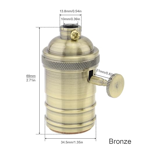 RTNLIT Antique Brass Lamp Socket, Vintage Edison E26/E27 Bulb Light Socket with On/Off Knob Switch(Bronze)