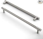 Amerdeco 10 Pack Brushed Satin Nickel Knurled Cabinet Pulls 9 Inch Center to Center Kitchen Cabinet Handles for Drawer Dresser, Cupboard and Wardrobe ZH0031