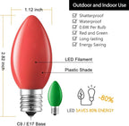 Brightown C9 LED Replacement Christmas Bulbs, 25 Pack Red and Green Shatterproof C9 Bulbs, Waterproof Commercial LED Holiday Bulb for Christmas String Light, E17 Intermediate Base, Dimmable