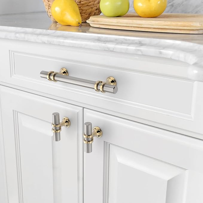 Asidrama 10 Pack 3.75 Inch(96mm) Gold and Brushed Satin Nickel Kitchen Cabinet Handles, Cabinet Pulls Kitchen Cabinet Hardware Cupboard Handles Drawer Pulls