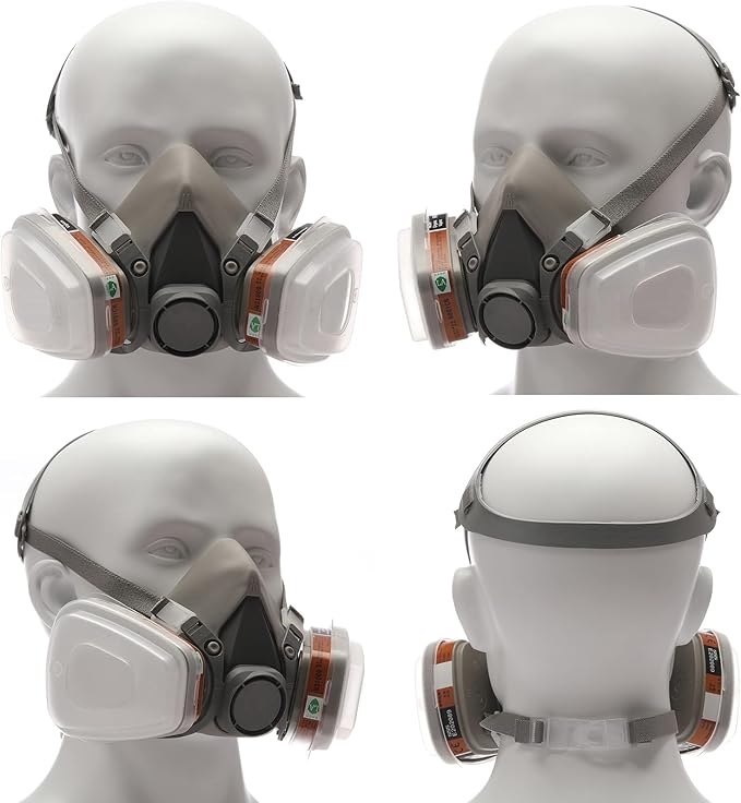Respirator Gas Mask Reusable Half Face Cover with Filters for Painting,Spraying,Woodworking,Construction,DIY and Professional Work Protection Against Dust,Fumes,Organic Vapor,Chemicals,Asbestos 6200