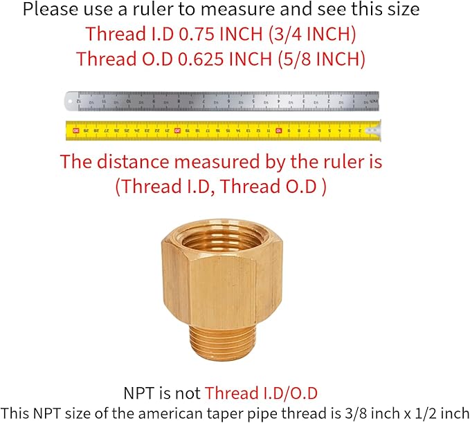 2 Pack Brass Pipe Fittings, 1/2" NPT Female to 3/8" NPT Male Reducer Adapter, Solid Brass Pipe Extension Connectors, Thread 0.75" ID × 0.625" OD, 300 Psi