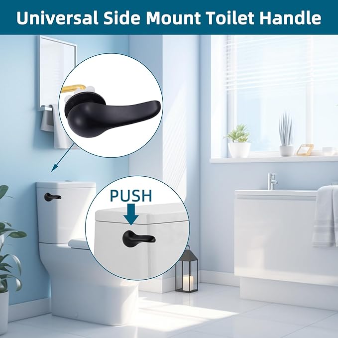 Hygie Rinse 2PCS Universal Metal Toilet Handle Replacement Kit Side Mount Toilet Lever Compatible with TOTO/Glacier Bay/Gerber, Toilet Flush Handle with Flapper Chain, Matteblack