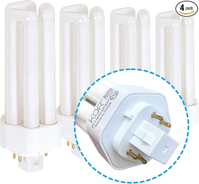 KOR (4 Pack) K20788 - PL26W/3U/4P/841 - Compact Fluorescent Plug-in - T4 - Triple Tube - 26 Watt - 4-Pin (GX24q-3) - 4,100 Kelvin (Cool White)