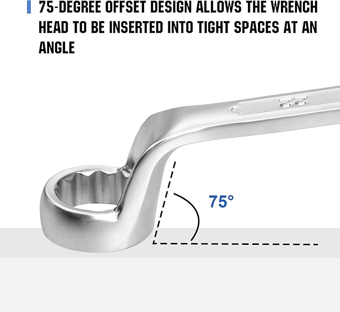 Metric Wrench Set 9 PC 6-24mm Wrench Sets 75-Degree Double Offset Box End Spanner Wrench Set CR-V Steel with Rolling Pouch