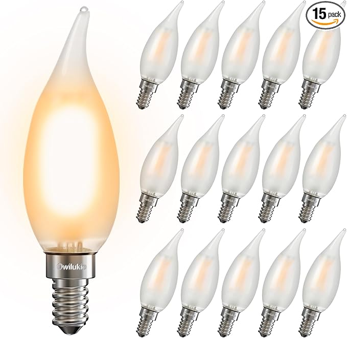 Chandelier Frosted Light Bulbs 4W (40W Equivalent), Candelabra Candle E12 LED Bulb Type B Soft Warm White Color 2700k,Dimmable for Dining Room,Light Fixture,Chandelier,15 Pack