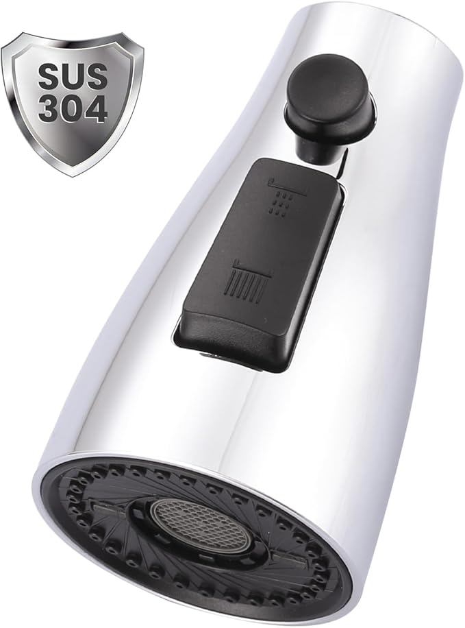 Metal Kitchen Faucet Head Replacement: 3-Function Pull Down Spray Nozzle with 9 Adapters, Sink Sprayer Replacement Compatible with Moen, Delta, Kohler, American Standard Faucets, Chrome