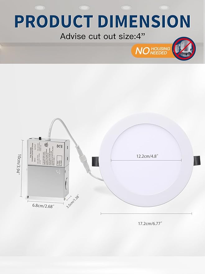 6-inch LED Recessed Lights - Slim Recessed Ceiling Light with Junction Box, 12W 5CCT Canless Lighting Fixture, Dimmable, Easy Install for Bedroom, Kitchen, Living Room, 12 Pack, White