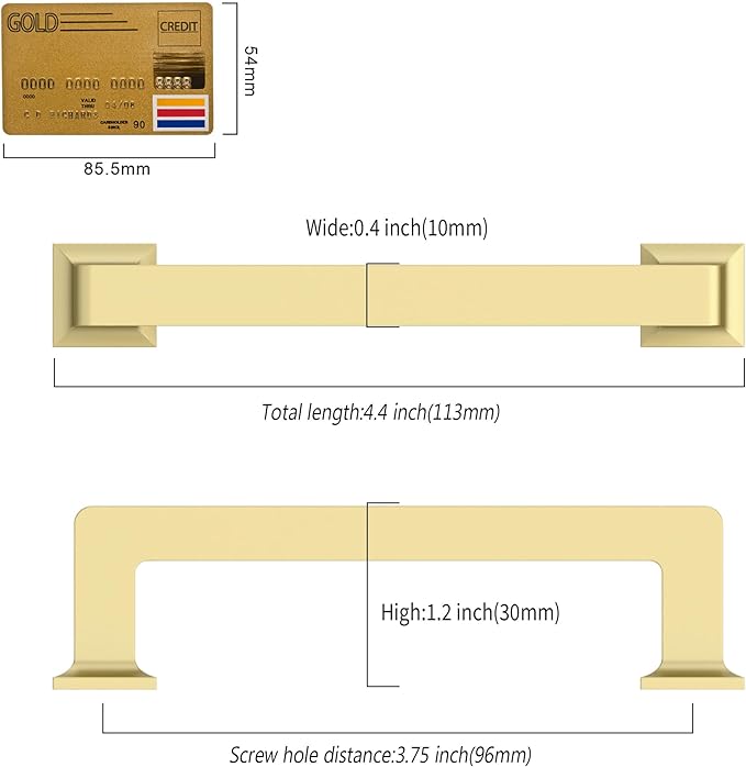 10 Pack 3.75"(96mm) Gold Cabinet Pulls Kitchen Cabinet Handles Drawer Pulls Cupboard Hardware for Cabinets CK0078