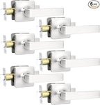 GOBEKOR 6 Pack Passage Lever Door Handle Brushed Nickel Door Levers Square Interior Door Handles for Closet Keyless Door Lock Straight Levers