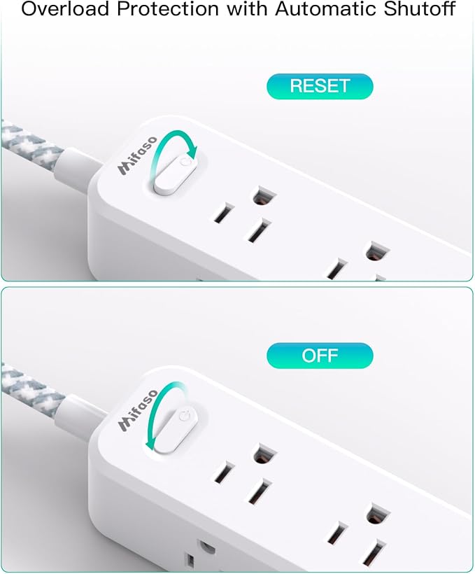 Mifaso Extension Cord, Surge Protector Power Strip, Long Extension Cord with 9 Outlets 3 USB Ports, Extension Cord with Multiple Outlets, USB Power Strip for Dorm Room Essentials, College(10FT, White)