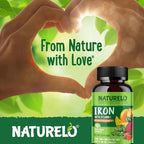 NATURELO Vegan Iron Supplement with Vitamin C and Organic Whole Foods - Gentle Pills for Women & Men w/Iron Deficiency Including Pregnancy, Anemia Diets 90 Mini Capsules