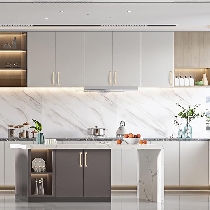 Asidrama 10 Pack 5 Inch(128mm) Hole Centers Brushed Brass Kitchen Cabinet Handles, Gold Cabinet Pulls Kitchen Cabinet Hardware for Cupboard Drawer Pulls