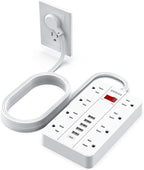 Power Strip Surge Protector, SMNICE Flat Plug Long Extension Cord 10 Ft with 8 Widely Spaced Outlets 6USB(1 USB C) Charging Station, Wall Mount for Dorm Home, Office Accessories,White