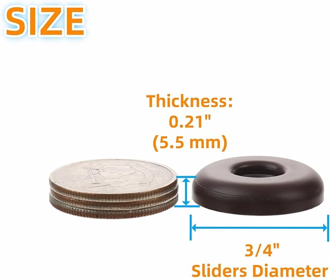 3/4" Screw on Furniture Sliders-Furnigear Heavy Duty PTFE (Teflon) Chair Leg Slides Glides Move Your Furniture Easy & Safely - Best Floor Protector(Brown-20pack)