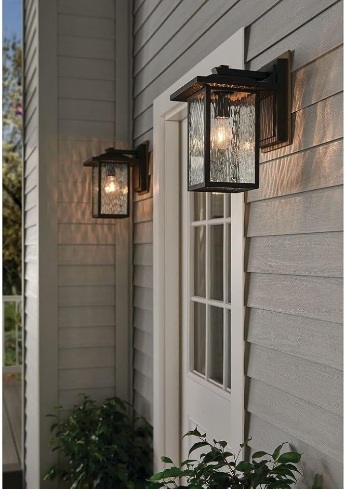 Kichler Capanna 13.25" Outdoor Wall Light in Olde Bronze®, 1-Light Exterior Wall Sconce Porch Light with Clear Water Glass, (13.25" H x 8.5" W), 49925OZ