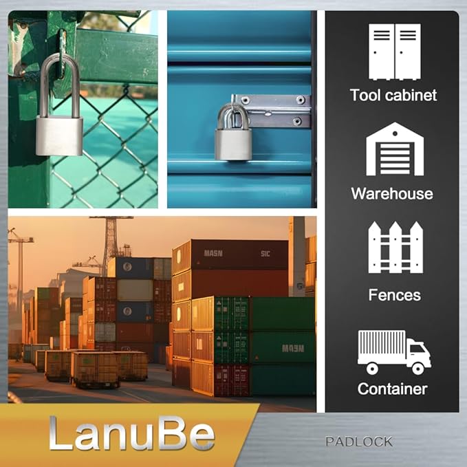 Lanube 304 Stainless Steel keyed Alike Marine Small Padlocks for Outdoor use, 1-9/16 inch Wide Body, Stainless Steel Body Long Shackle, Pack of 2