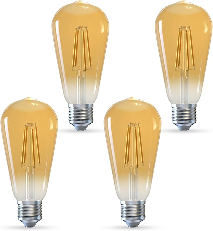 Jensense Edison LED Light Bulbs E26 Bulb 60 watt Equivalent Dimmable Light Bulbs 2300K Warm White (Amber Glass) Vintage 7W Edison Bulbs 110V 120V 800 Lumen CRI90, 4 Pack