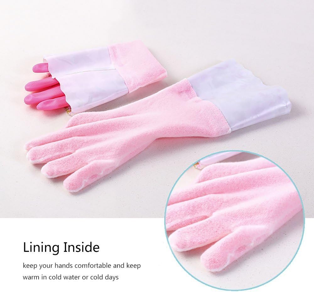 2 PAIRS Household Gloves Latex Free Cleaning Gloves with Soft Lining Long Cuff 15" & Grip, Medum, Pink/Blue