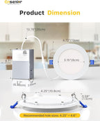 Ensenior 4 Pack 4 Inch LED Recessed Light, Dimmable, 6000K Clear White, 750LM High Brightness, 9W 120V, Damp Rated, Ultra-Thin Canless Wafer Ceiling Light - ETL & FCC & IC
