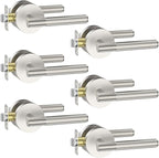 Asidrama 6 Pack Passage Brushed Nickel Door Handles, Door Lever with Door Knobs Indoor for Bedroom or Bathroom, Heavy Duty Door Handles Interior with Locks for Left Right Sided Doors