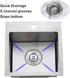 SHACO 15x15 Inch Drop In Bar Sink, Topmount 16 Guage Handmade Stainless Steel Square Small Sink for Wet Bar Prep Small Kitchen RV Outdoor