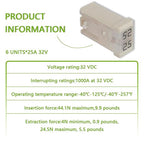 25A 32V Mini Slotted Automotive MCASE Shaped Cartridge Fuse Kit(Pack of 6pcs,25A)