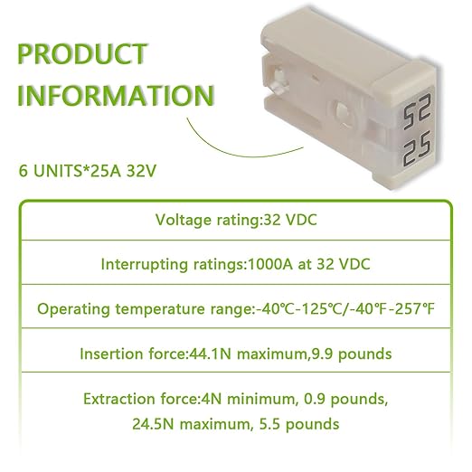 25A 32V Mini Slotted Automotive MCASE Shaped Cartridge Fuse Kit(Pack of 6pcs,25A)