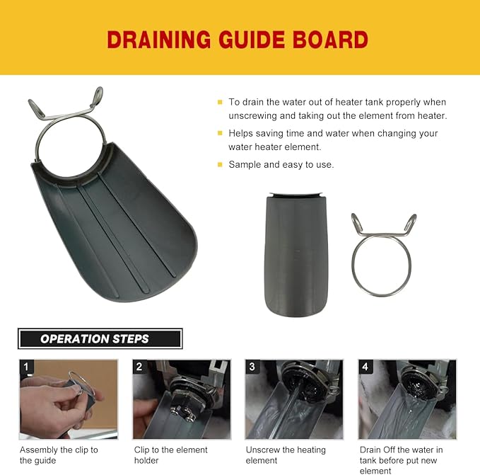 EWH-05 Electric Water Heater Element Kit,Include TWO 4500W/240V Water Heater Elements,Lower Thermostat & Upper Thermostat,Quick Change Tool,Two Protective Covers and Wrench Replacing Tools