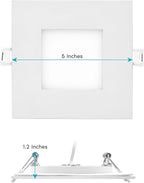 LUXRITE 4 Inch Ultra Thin Square LED Recessed Lighting, 5 Color Temperature Options 2700K - 5000K, Dimmable LED Downlight, 10W, IC Rated, Wet Rated, Canless LED Recessed Light, ETL Listed (6 Pack)