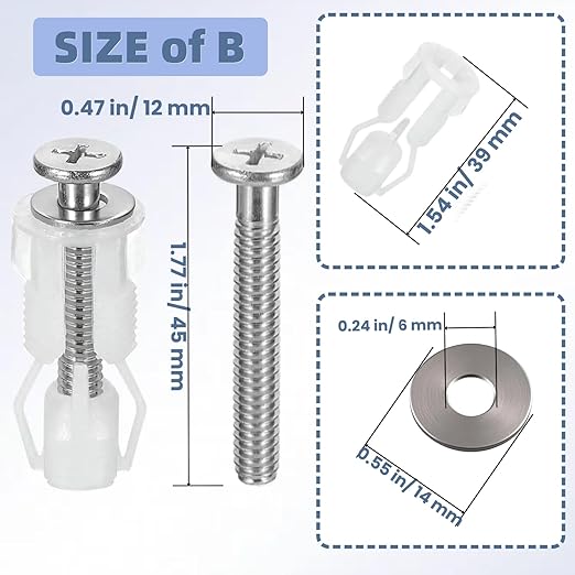 2 Set Toilet Seat Screws, Stainless Steel Toilet Seat Bolts with Expanding Rubber & Plastic Nuts - Universal Toilet Hardware Replacement Kit for Most Top-Mount Toilet Seats' Top-Mount Hinges