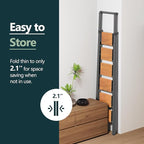 WOA WOA Step Ladder 6 Step Folding, Foldable Tall Ladder with Handrail, Aluminum Stepladder for High Ceilings, Lightweight, Deep Pedals, Anti-Slip Feet, Capacity 300 lbs - Black & Wood Grain