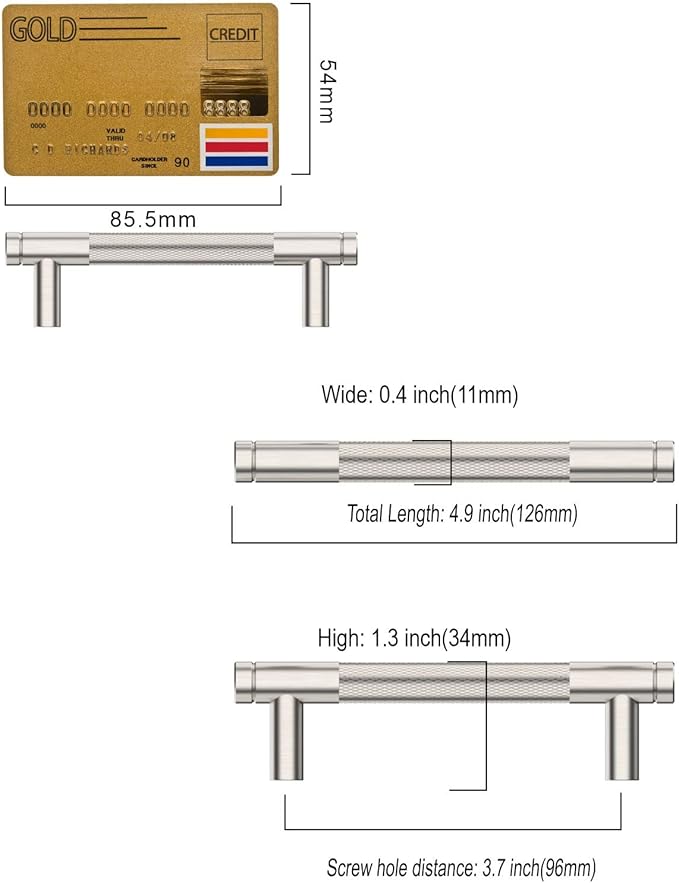 Amerdeco 10 Pack Brushed Satin Nickel Knurled Cabinet Pulls 3.75 Inch Center to Center Kitchen Cabinet Handles for Drawer Dresser, Cupboard and Wardrobe ZH0031