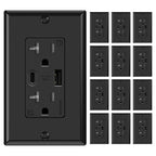 ELEGRP USB Wall Outlets 12 Pack, 20 Amp USB C Wall Outlets Receptacles, Outlets with USB A and USB C Ports, Tamper Resistant Receptacle, Wall Plate Included, UL Listed, Black