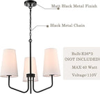 3-Light Black Metal Chandelier with Fabric Shade Adjustable Height Pendant Light for Kithchen,Hallway,Dining Room,Kitchen,Bar