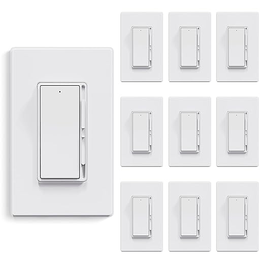 ELEGRP Dimmer Light Switch for 300W Dimmable LED/CFL Lights and 600W INC/HAL Bulbs, Slide Dimmer Light Switch, Wall Plate Included, UL Listed, 10 Pack, White