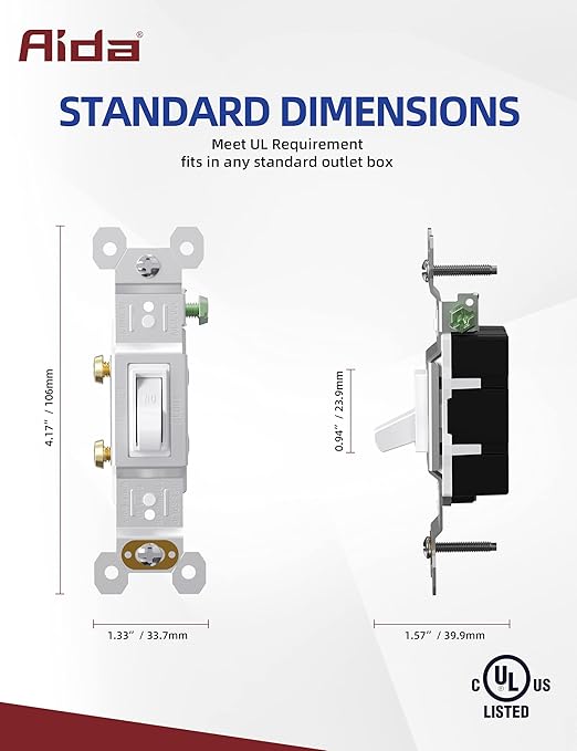 Self-Grounding ON Off Toggle, Residential Grade, UL Listed, Quickwire Push-in & Side Wired (White, 20 Pack)