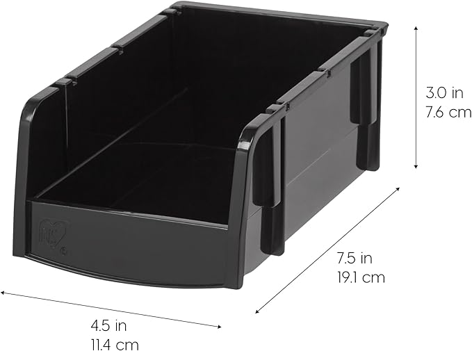 IRIS USA Small Stackable Storage Bins, 12-Pack, 7.5 x 4.5 x 3 inch, |Made in USA|, Plastic Open Front Shelf Bin for Organizing Parts, Hardware, Tools, Supplies, Garage Shelf, Pantry - Black
