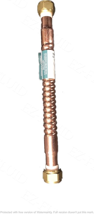 EZ-Fluid 12-Inch Corrugated Flexible LF Copper Hot Water Heater Connector Water Supply line for Female Iron Water Pipe Fitting, 3/4" FIP x 3/4" FIP for Water Softener,Water Heater More (1)