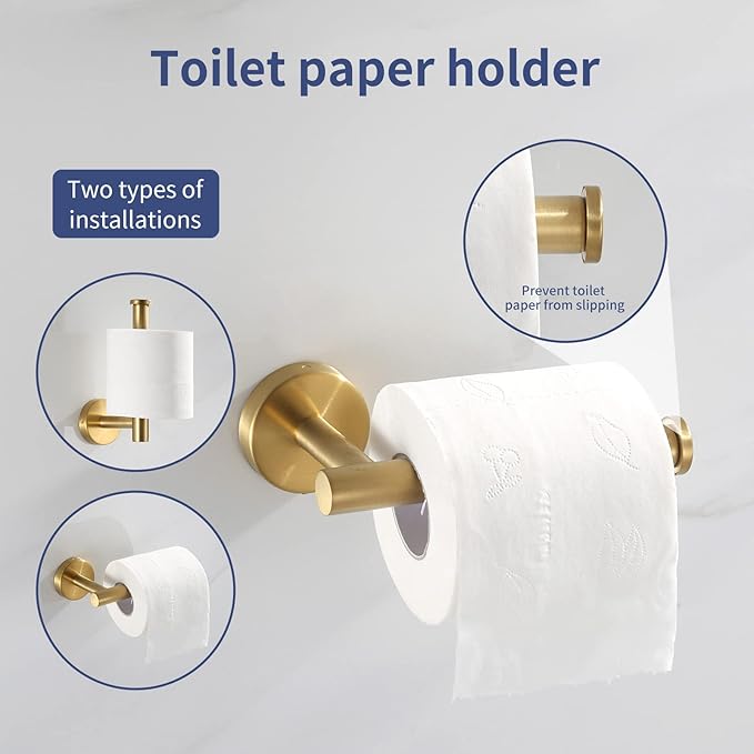 Bathroom Hardware Set Brushed Gold, 10pcs Towel Bar Set Including 2pcs16 inch Towel Bars, Toilet Paper Holders, Towel Rings and 4pcs Robe Towel Hooks