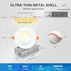 LVWIT 12 Pack Ultra-Thin Recessed Lighting 4 Inch with Junction Box, 800LM 2700K-5000K 5CCT LED Ceiling Lights, Dimmable Canless Wafer Downlight, ETL,FCC&IC, Smooth Trim